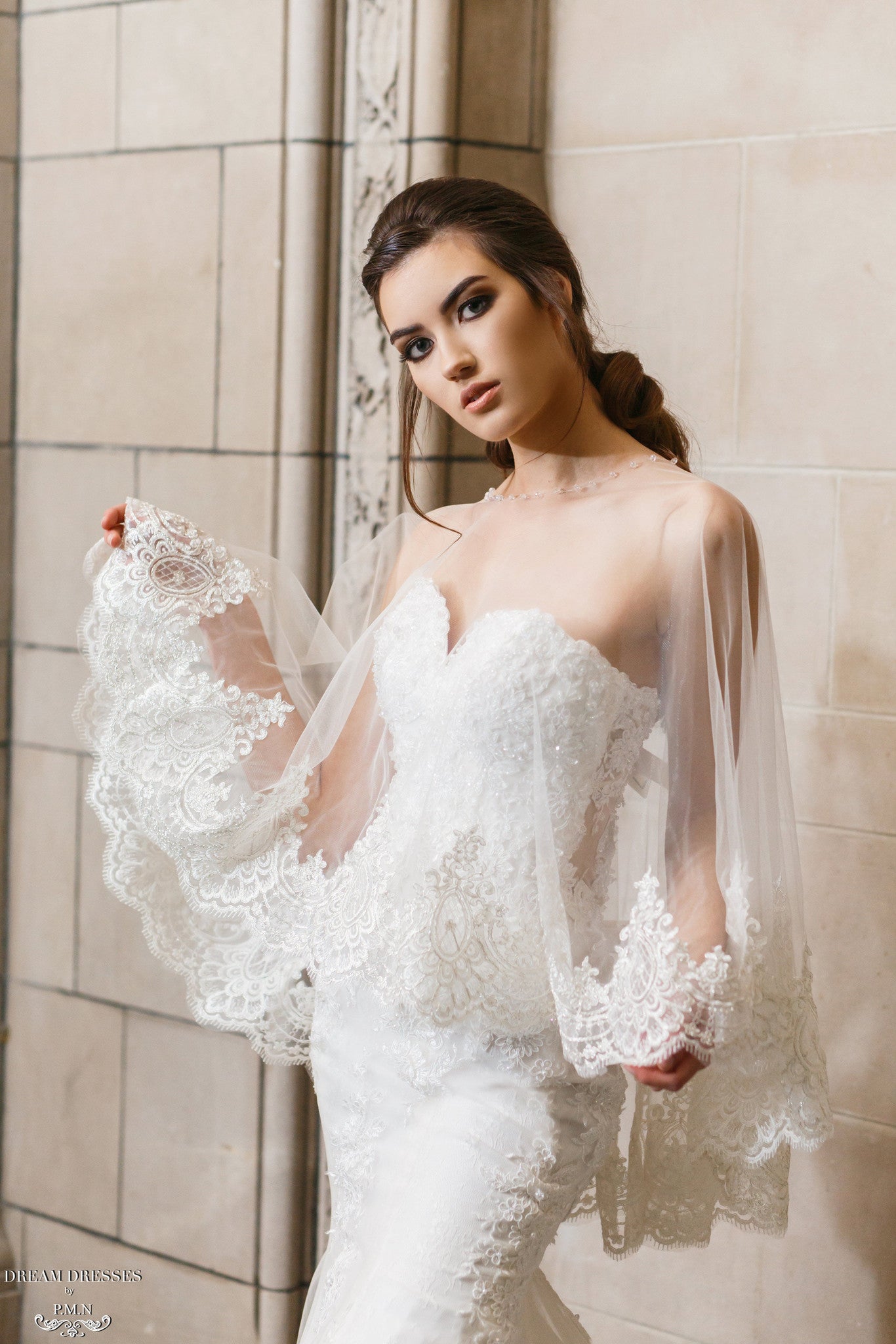 Lace Bridal Cape (#Léonie) - Dream Dresses by P.M.N
 - 2
