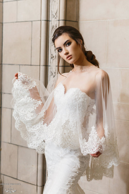 Lace Bridal Cape (#Léonie) - Dream Dresses by P.M.N
 - 1