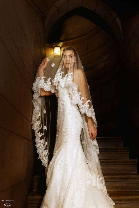 Lace Wedding Veil With Blusher (#Maise) - Dream Dresses by P.M.N.