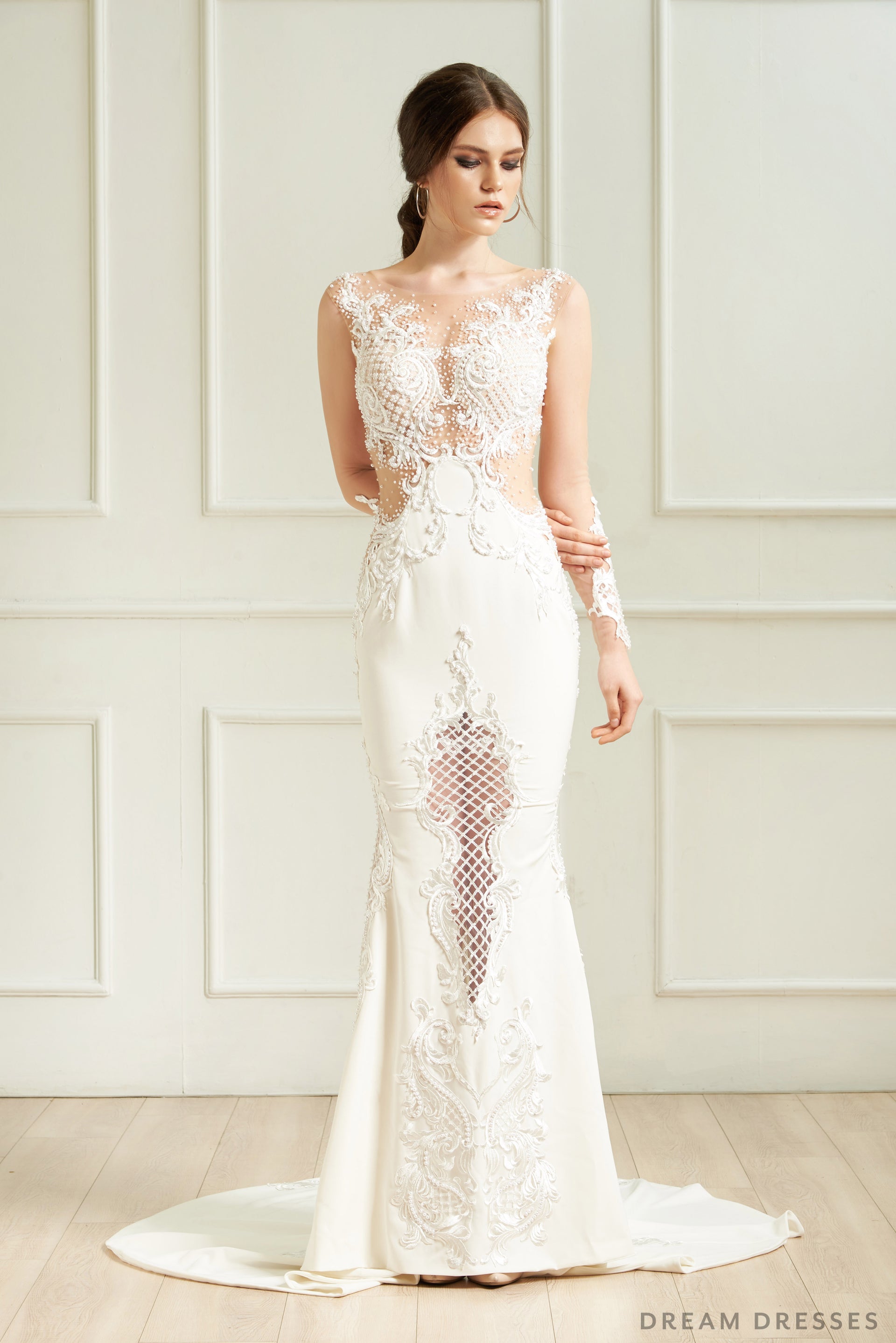 Illusion Long Sleeve Wedding Dress (#Vera) - Dream Dresses by P.M.N.
