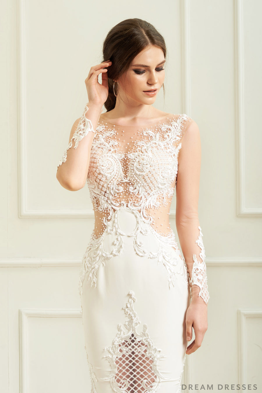 Illusion Long Sleeve Wedding Dress (#Vera) - Dream Dresses by P.M.N.