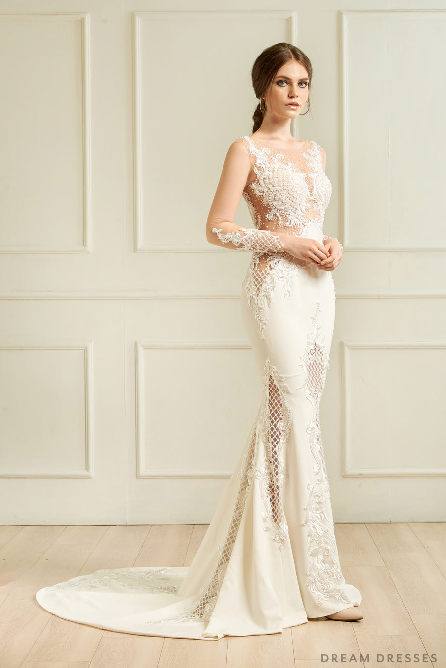 Illusion Long Sleeve Wedding Dress (#Vera) - Dream Dresses by P.M.N.
