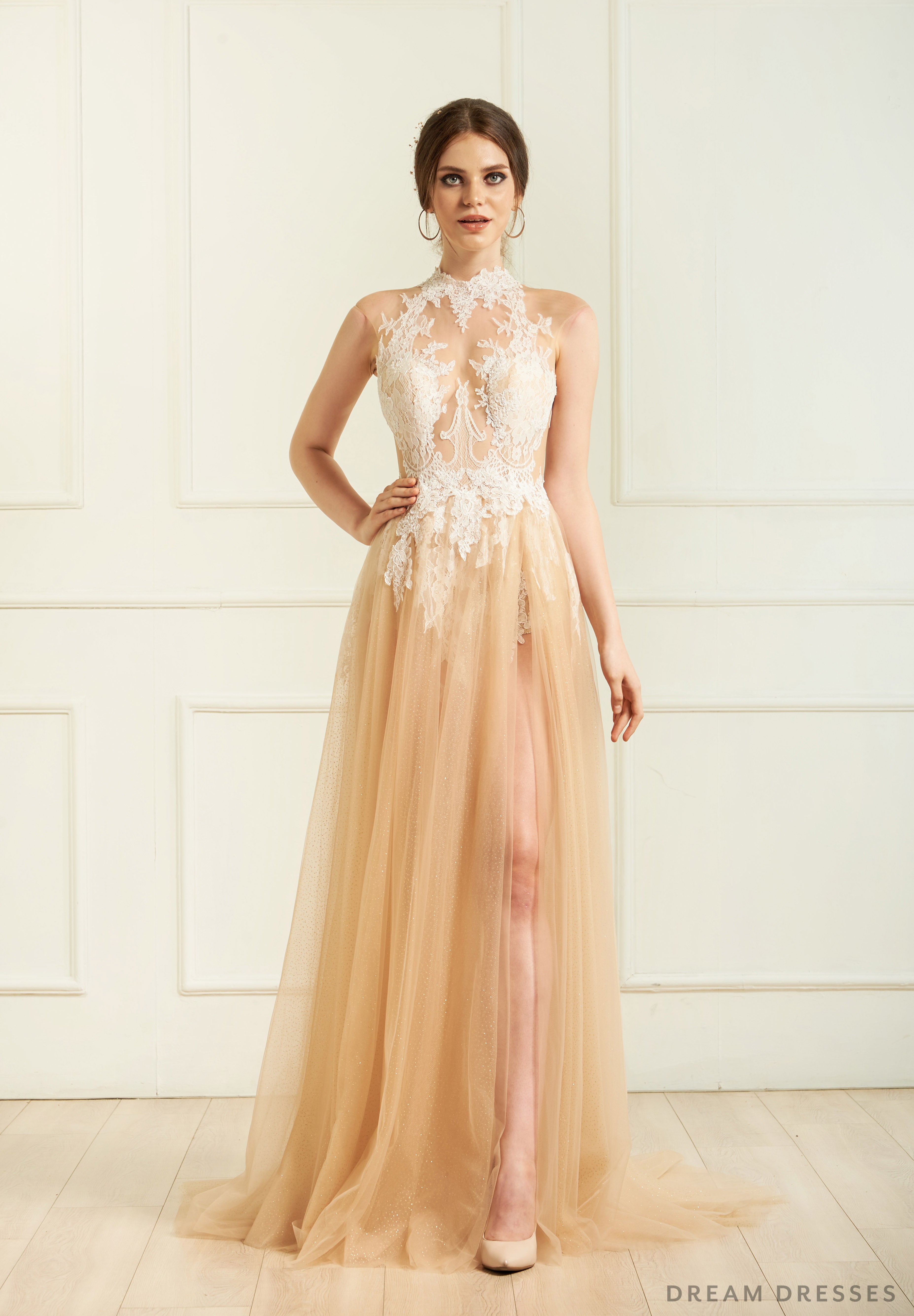 Lace Bridal Bodysuit with Side Slit (#Galina )