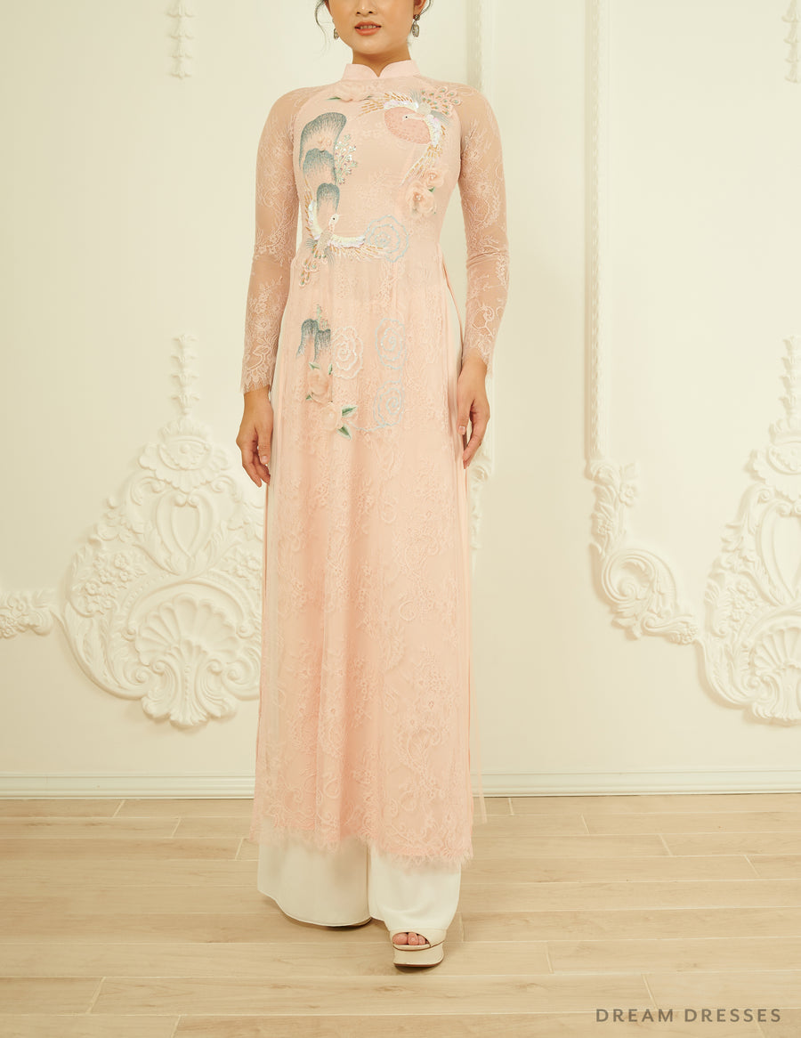 Blush Pink Bridal Ao Dai |Traditional Vietnamese Wedding Dress (#MAYA) - Dream Dresses by P.M.N.
