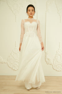 White Bridal Ao Dai | Lace Vietnamese Wedding Dress (#ILARIA) - Dream Dresses by P.M.N.