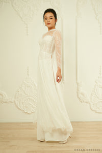 White Bridal Ao Dai | Lace Vietnamese Wedding Dress (#ILARIA) - Dream Dresses by P.M.N.