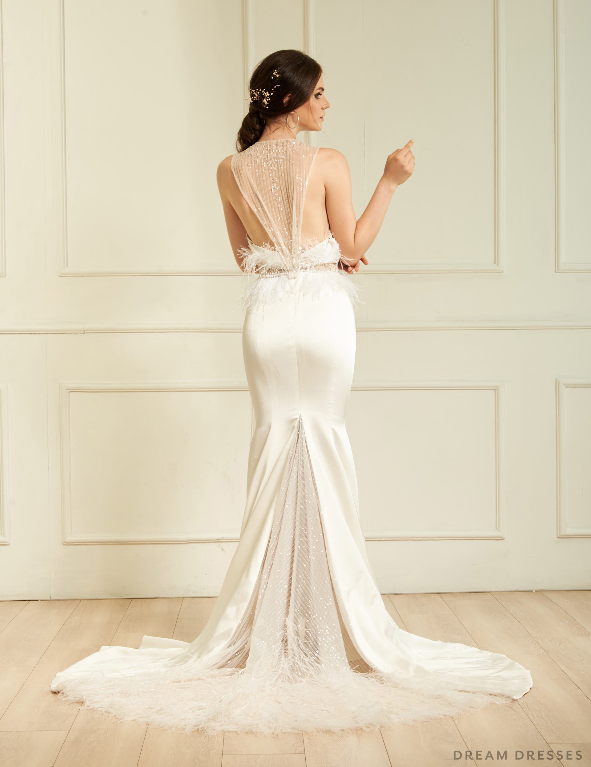 v neck halter top wedding dresses V-Neck Halter Open Back With Lace Train Wedding Dress Ivory / US 16