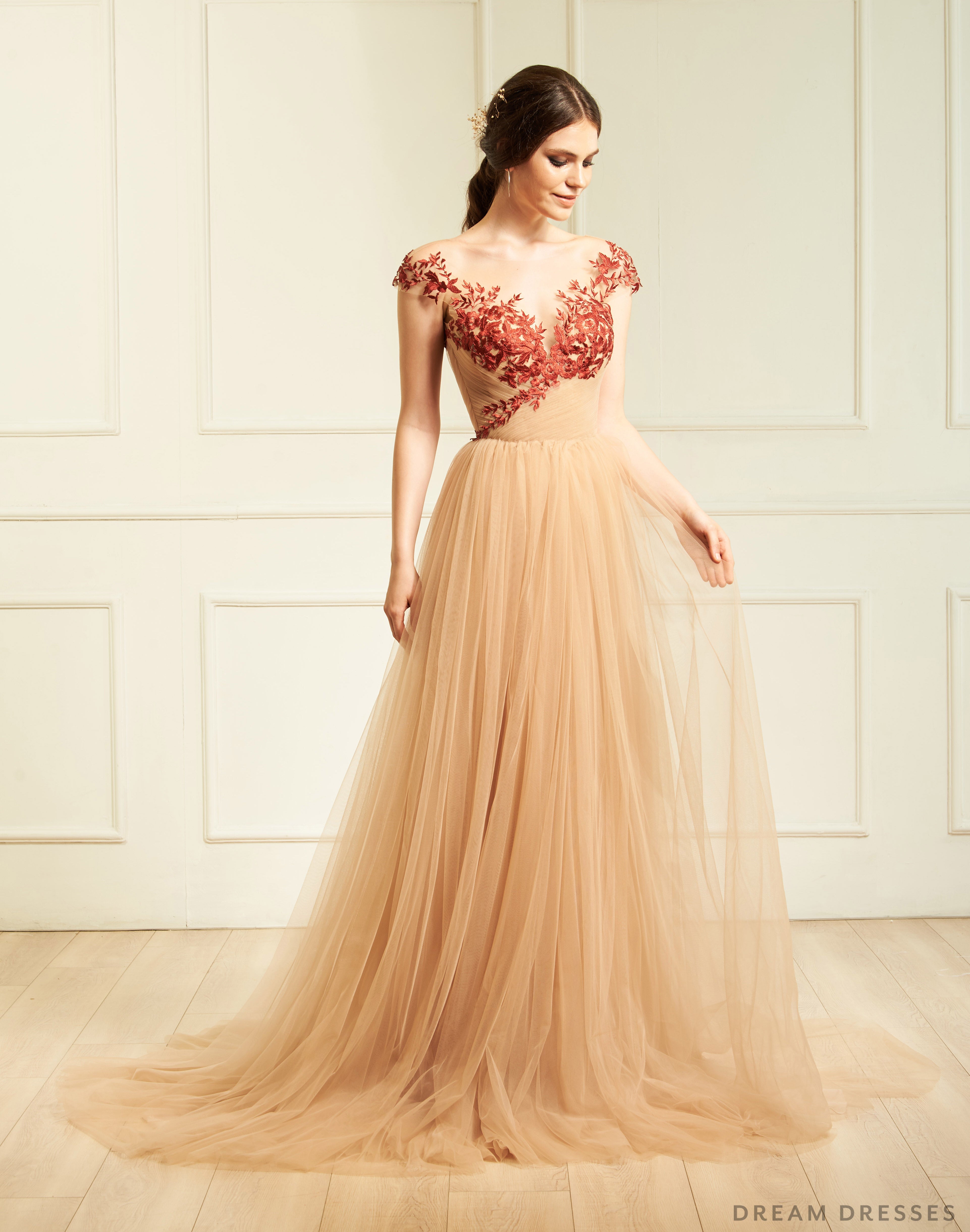 Nude Wedding Gown with Red Lace (#Aida )