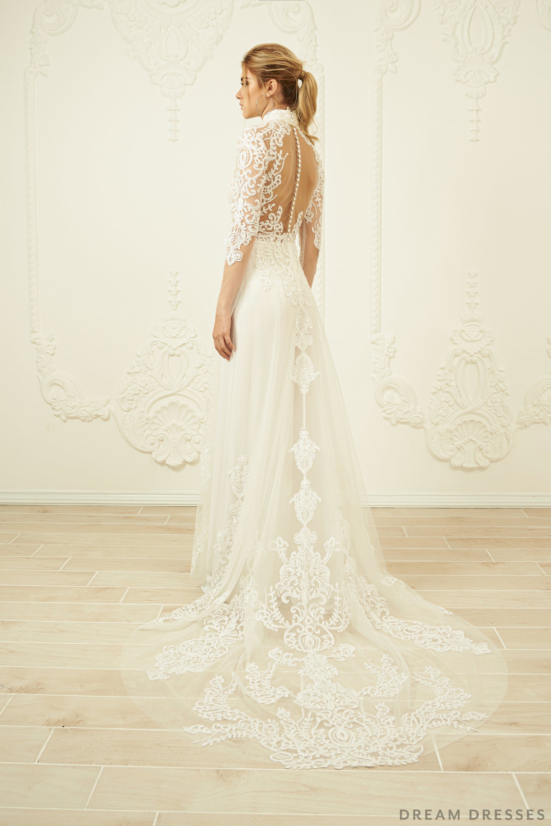 White Bridal Ao Dai | Modern Vietnamese Lace Bridal Dress (#FREYA) - Dream Dresses by P.M.N.