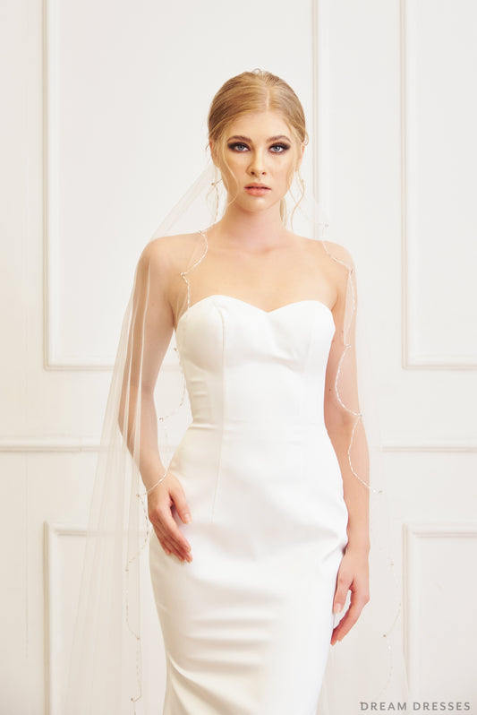 Beaded Scallop Veil with Crystals (#Emely) - Dream Dresses by P.M.N.