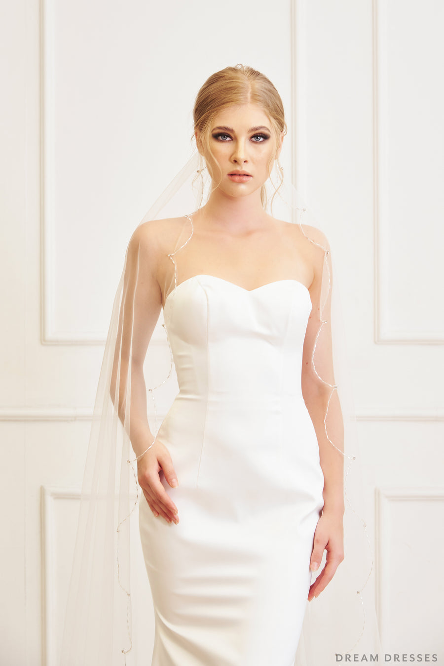Beaded Scallop Veil with Crystals (#Emely) - Dream Dresses by P.M.N.