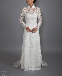 White Bridal Ao Dai | Vietnamese Lace Bridal Dress (#MELISSA) - Dream Dresses by P.M.N.