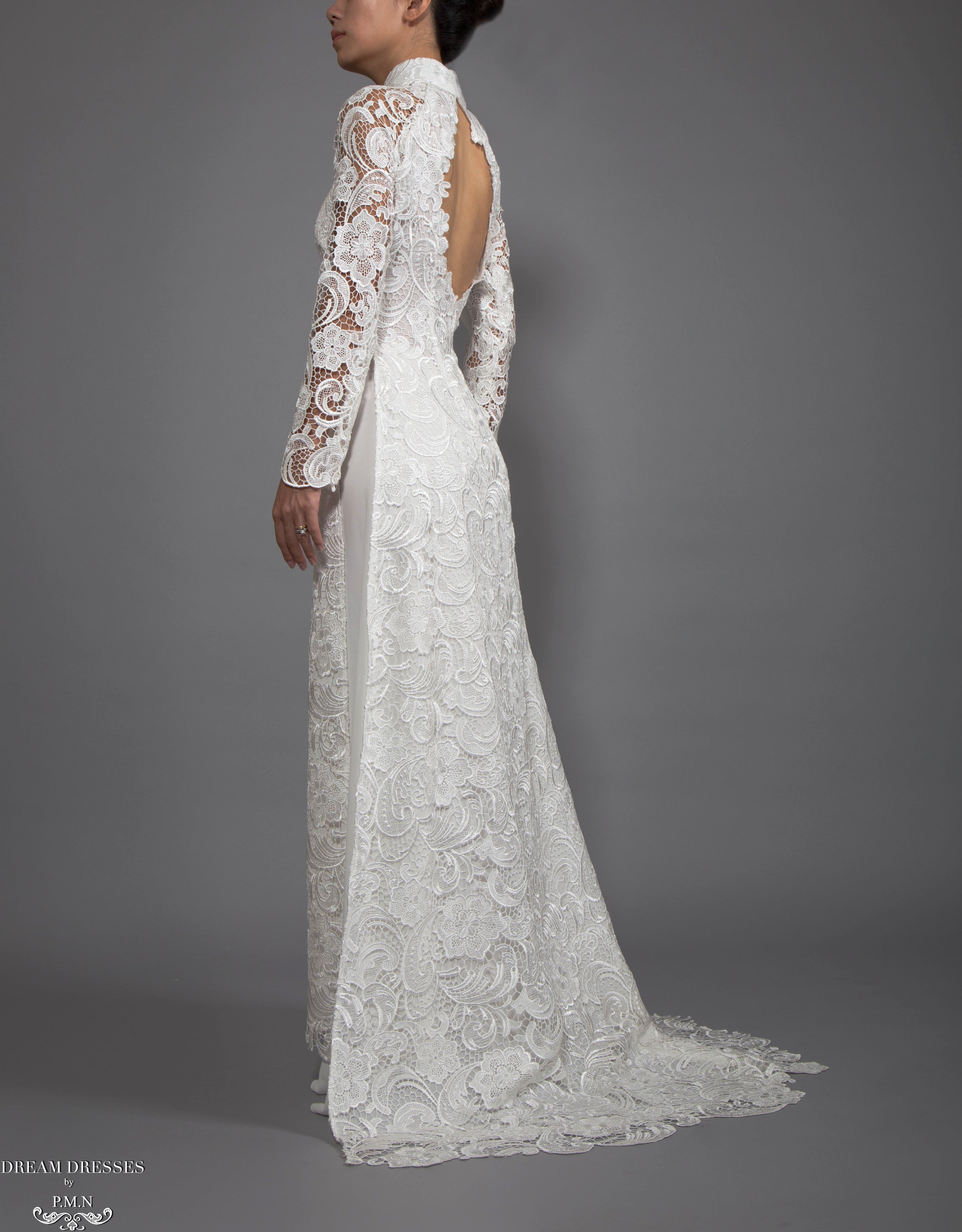 White Bridal Ao Dai | Vietnamese Lace Bridal Dress (#MELISSA)