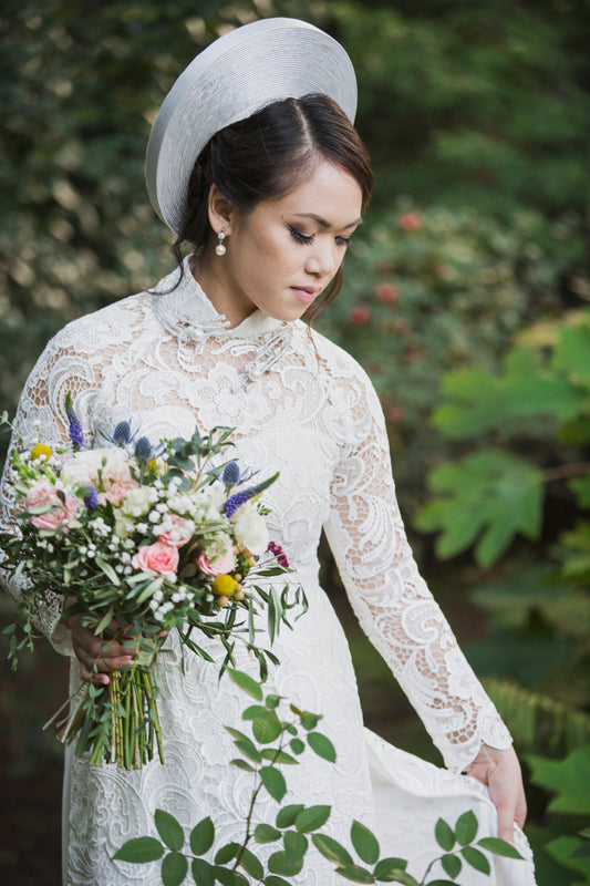 White Bridal Ao Dai | Vietnamese Lace Bridal Dress (#MELISSA) - Dream Dresses by P.M.N.