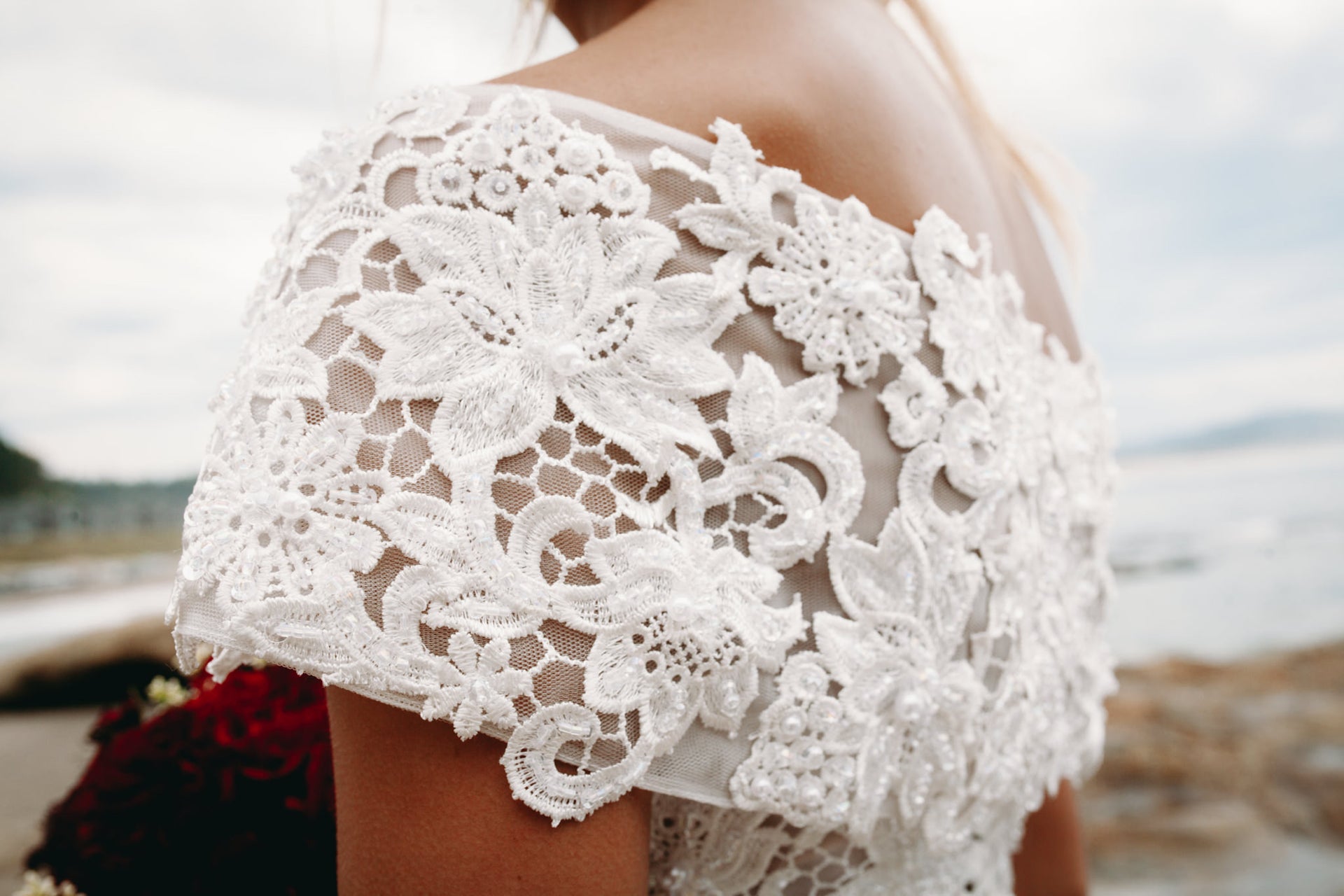Lace Tulle Gown With Removable Off Shoulder (Style #PB192) - Dream Dresses by P.M.N
 - 3