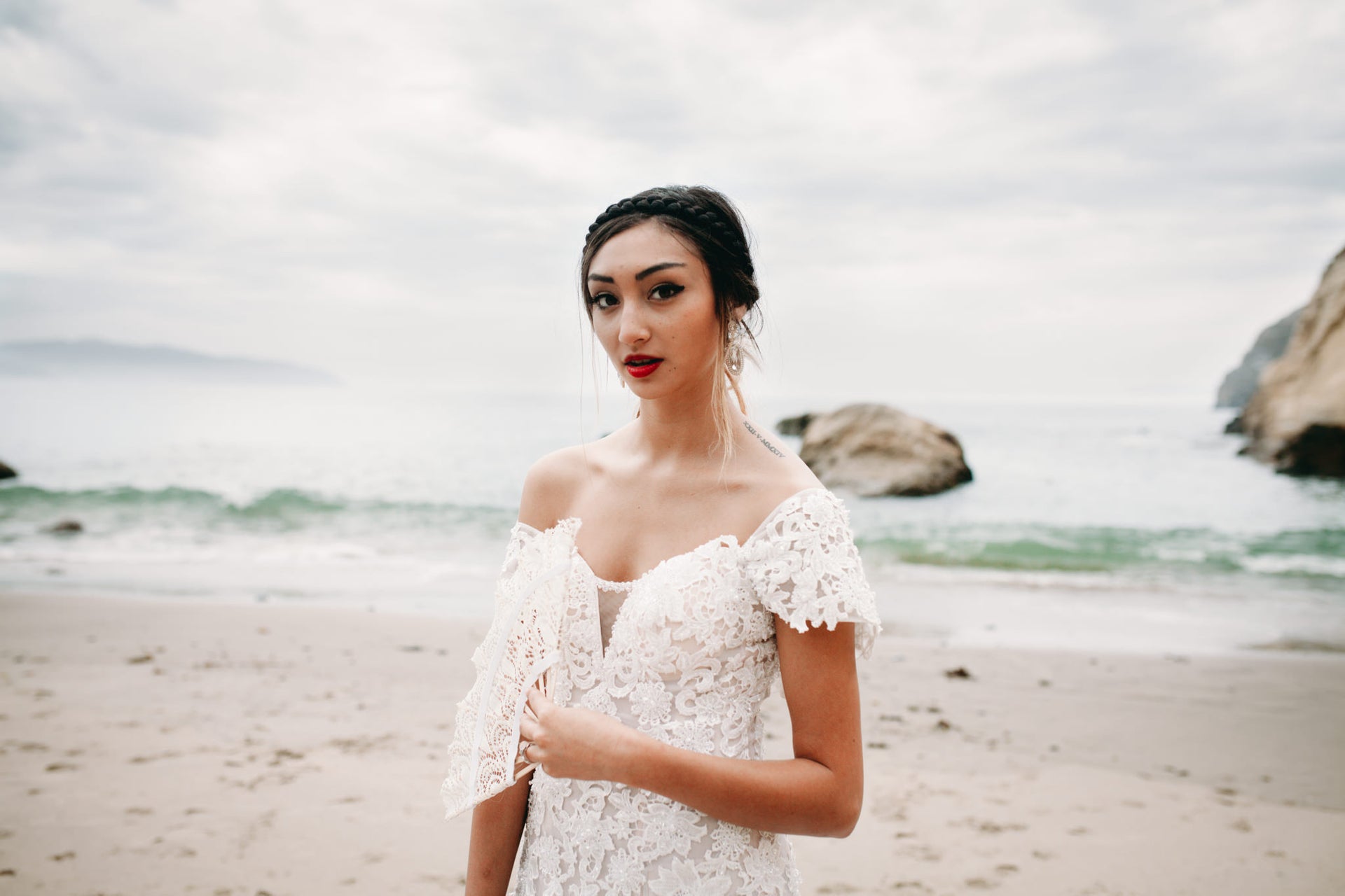 Lace Tulle Gown With Removable Off Shoulder (Style #PB192) - Dream Dresses by P.M.N
 - 5