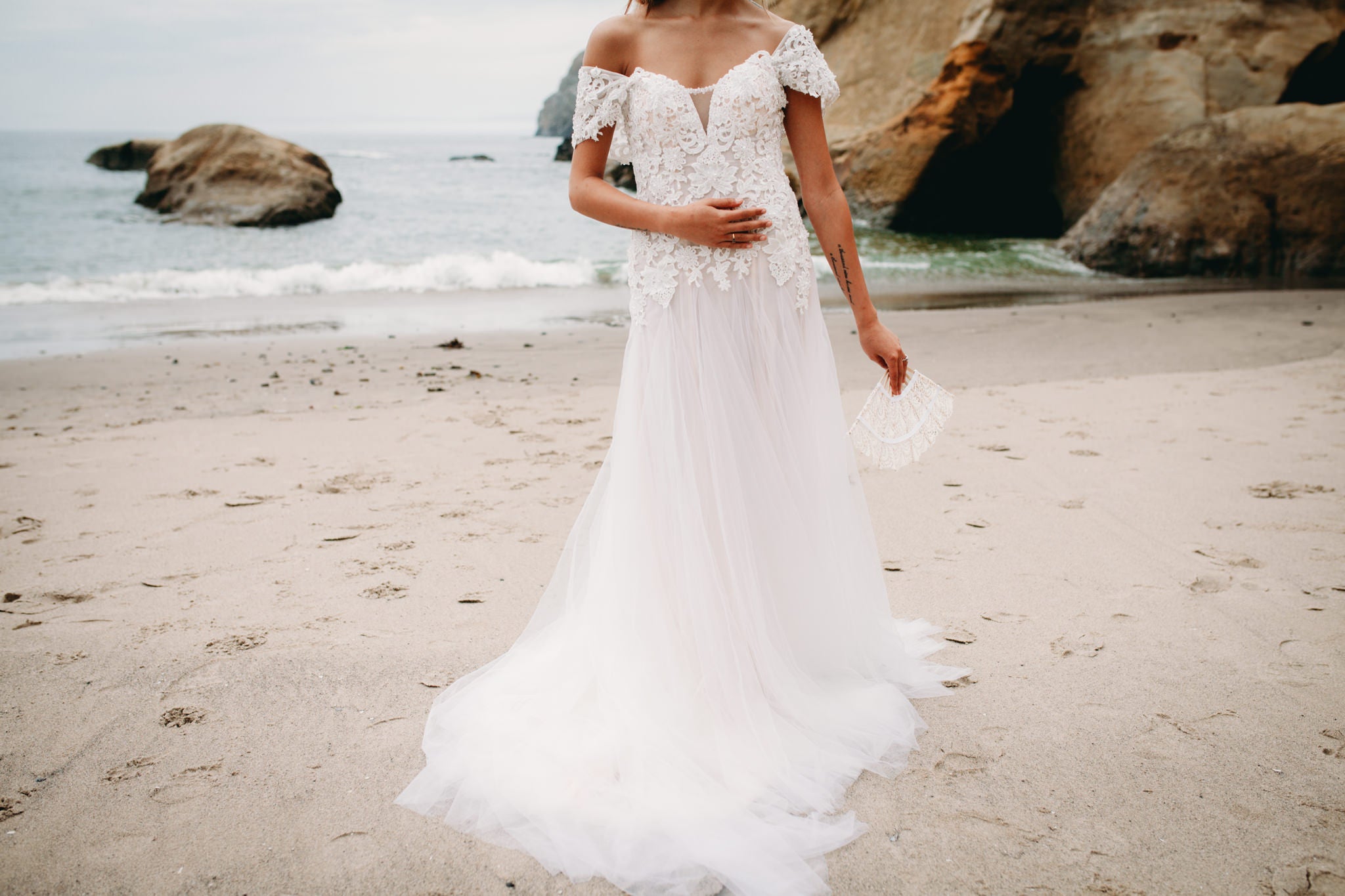 Lace Tulle Gown With Removable Off Shoulder (#PB192)