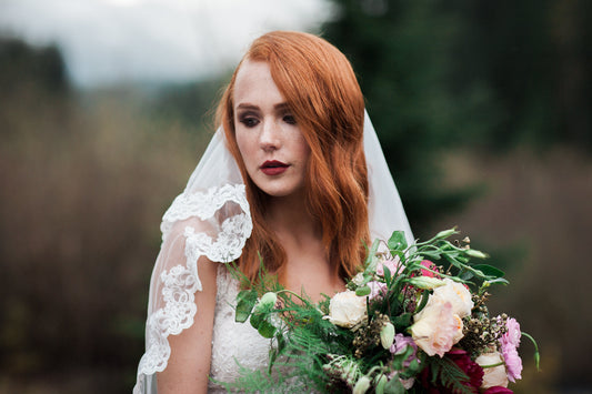 Two Tier Elbow Length Bridal Veil with Lace Appliqué (#PB131) - Dream Dresses by P.M.N
 - 1