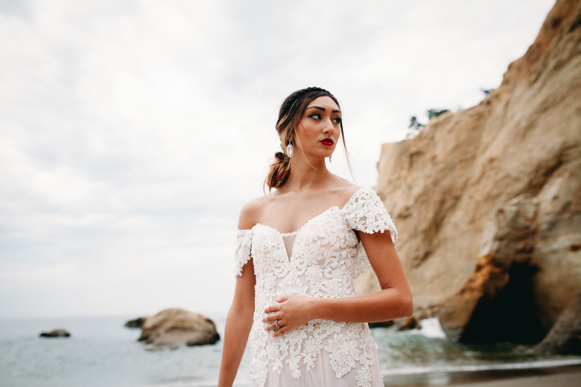 Lace Tulle Gown With Removable Off Shoulder (Style #PB192) - Dream Dresses by P.M.N
 - 7
