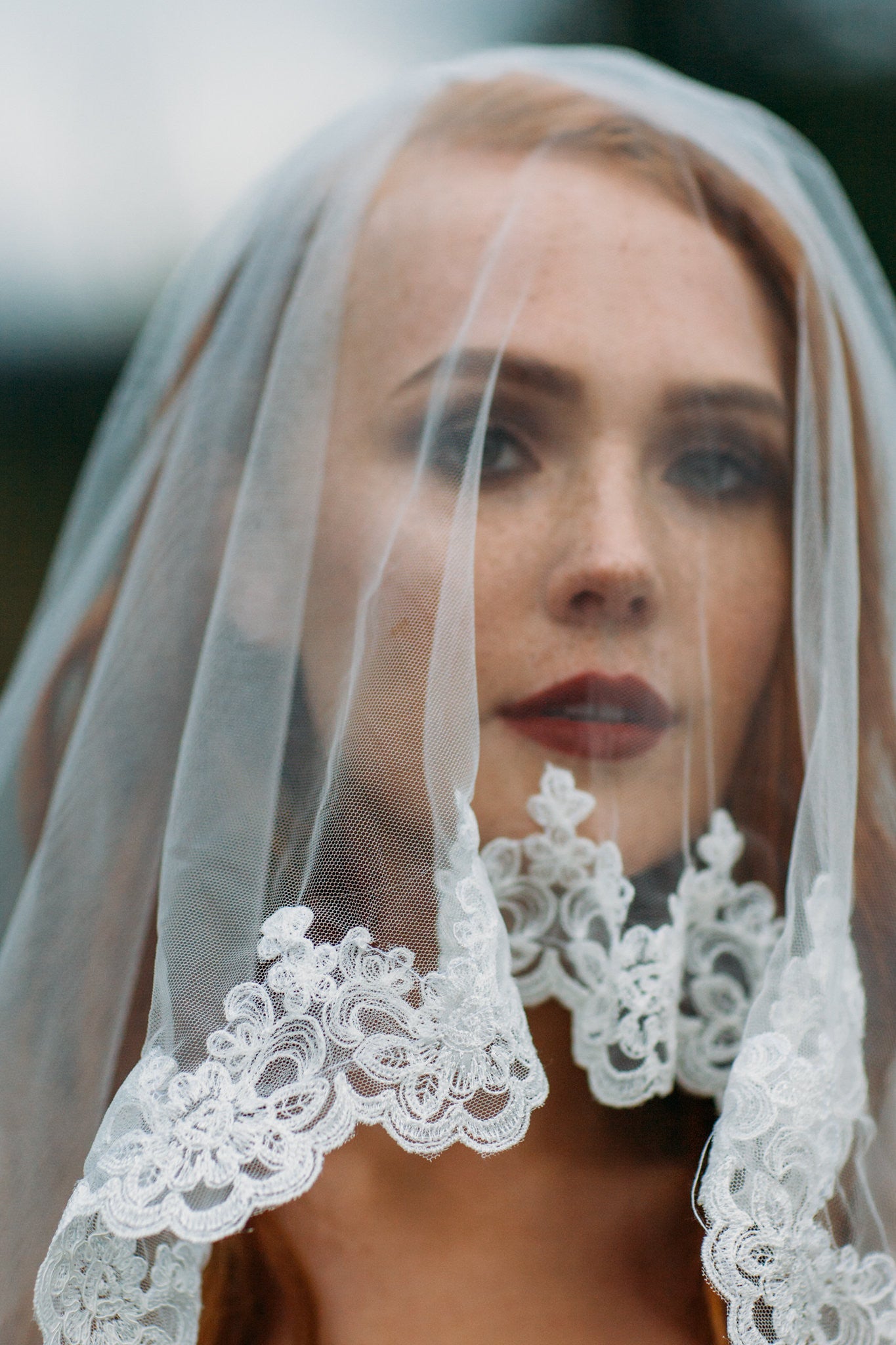 Two Tier Elbow Length Bridal Veil with Lace Appliqué (#PB131) - Dream Dresses by P.M.N
 - 3