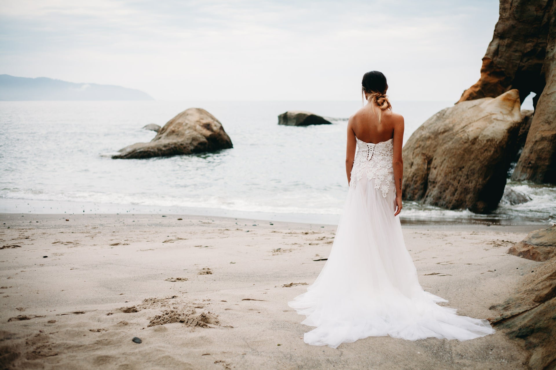 Lace Tulle Gown With Removable Off Shoulder (Style #PB192) - Dream Dresses by P.M.N
 - 8