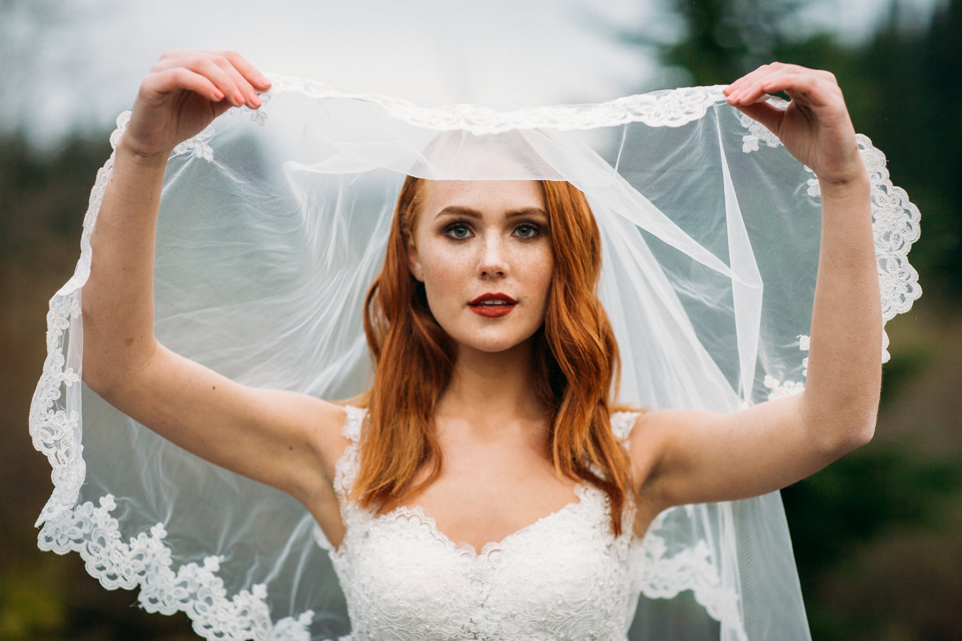 Two Tier Elbow Length Bridal Veil with Lace Appliqué (#PB131) - Dream Dresses by P.M.N
 - 5