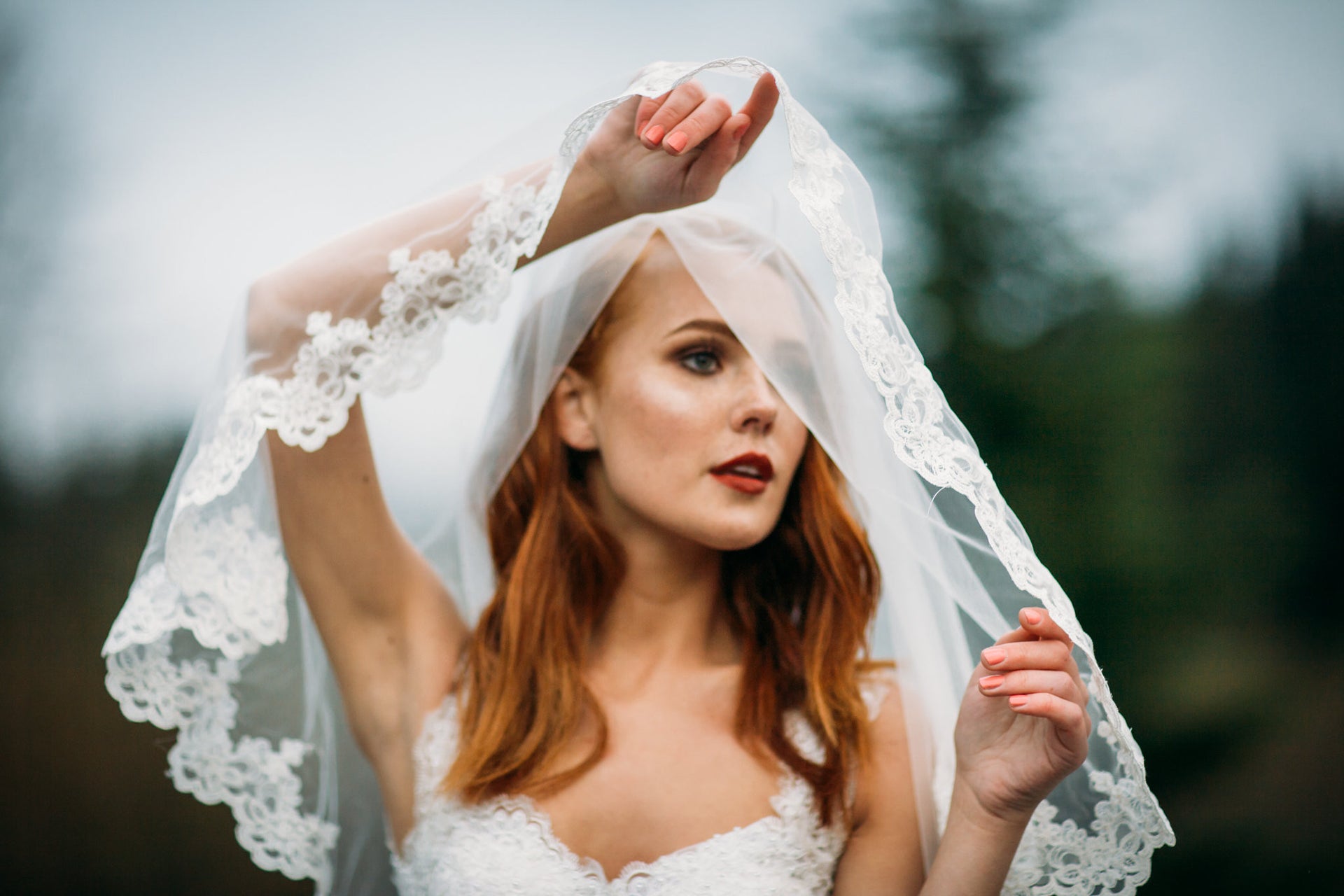 Two Tier Elbow Length Bridal Veil with Lace Appliqué (#PB131) - Dream Dresses by P.M.N
 - 6