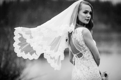 Two Tier Elbow Length Bridal Veil with Lace Appliqué (#PB131) - Dream Dresses by P.M.N
 - 1