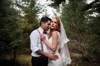 Two Tier Elbow Length Bridal Veil with Lace Appliqué (#PB131) - Dream Dresses by P.M.N
 - 8