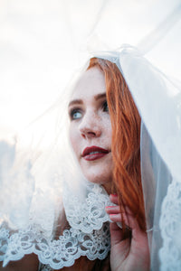 Two Tier Elbow Length Bridal Veil with Lace Appliqué (#PB131) - Dream Dresses by P.M.N
 - 11