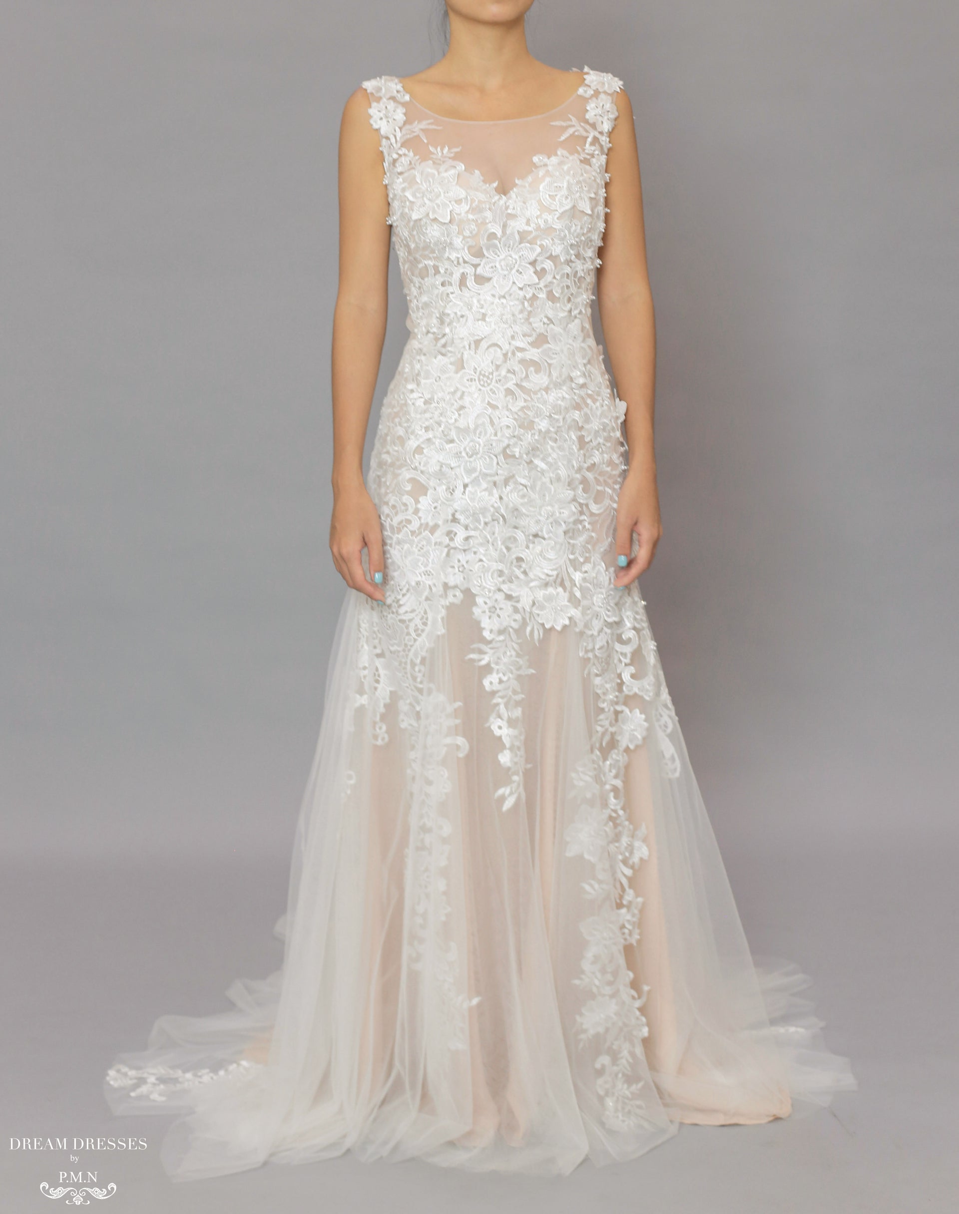 Lace and Tulle Sheath Wedding Dress (#Krista) - Dream Dresses by P.M.N.