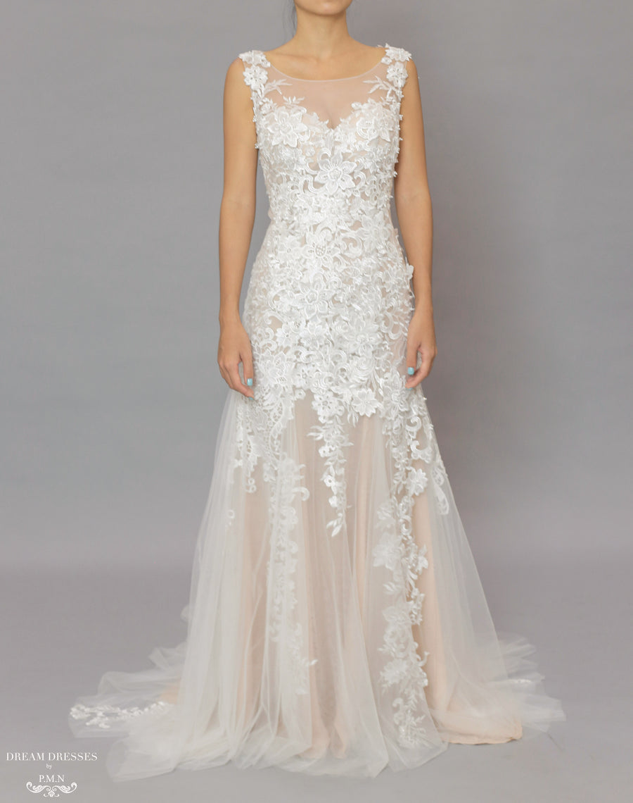 Lace and Tulle Sheath Wedding Dress (#Krista) - Dream Dresses by P.M.N.