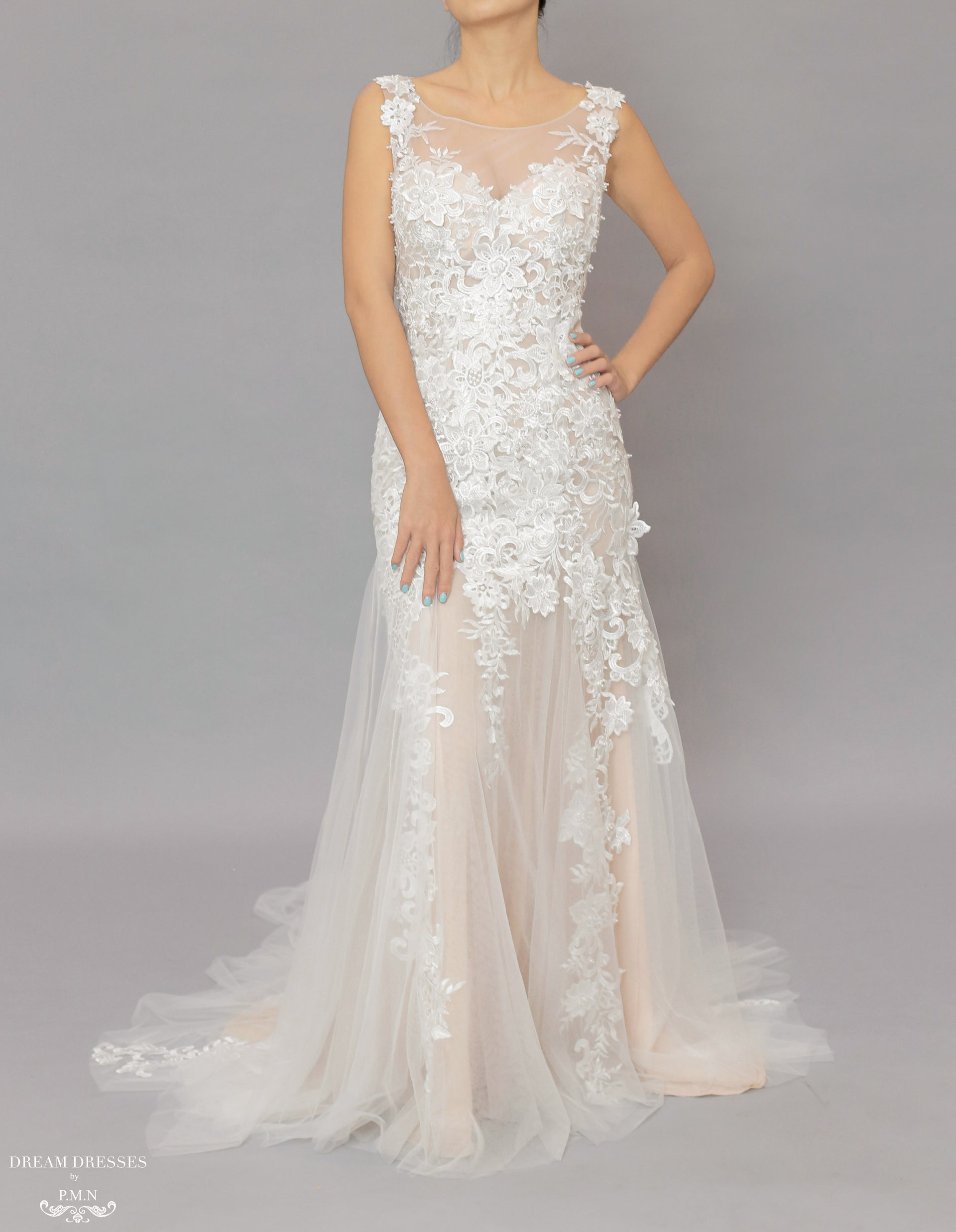 Lace and Tulle Sheath Wedding Dress (#Krista) - Dream Dresses by P.M.N.