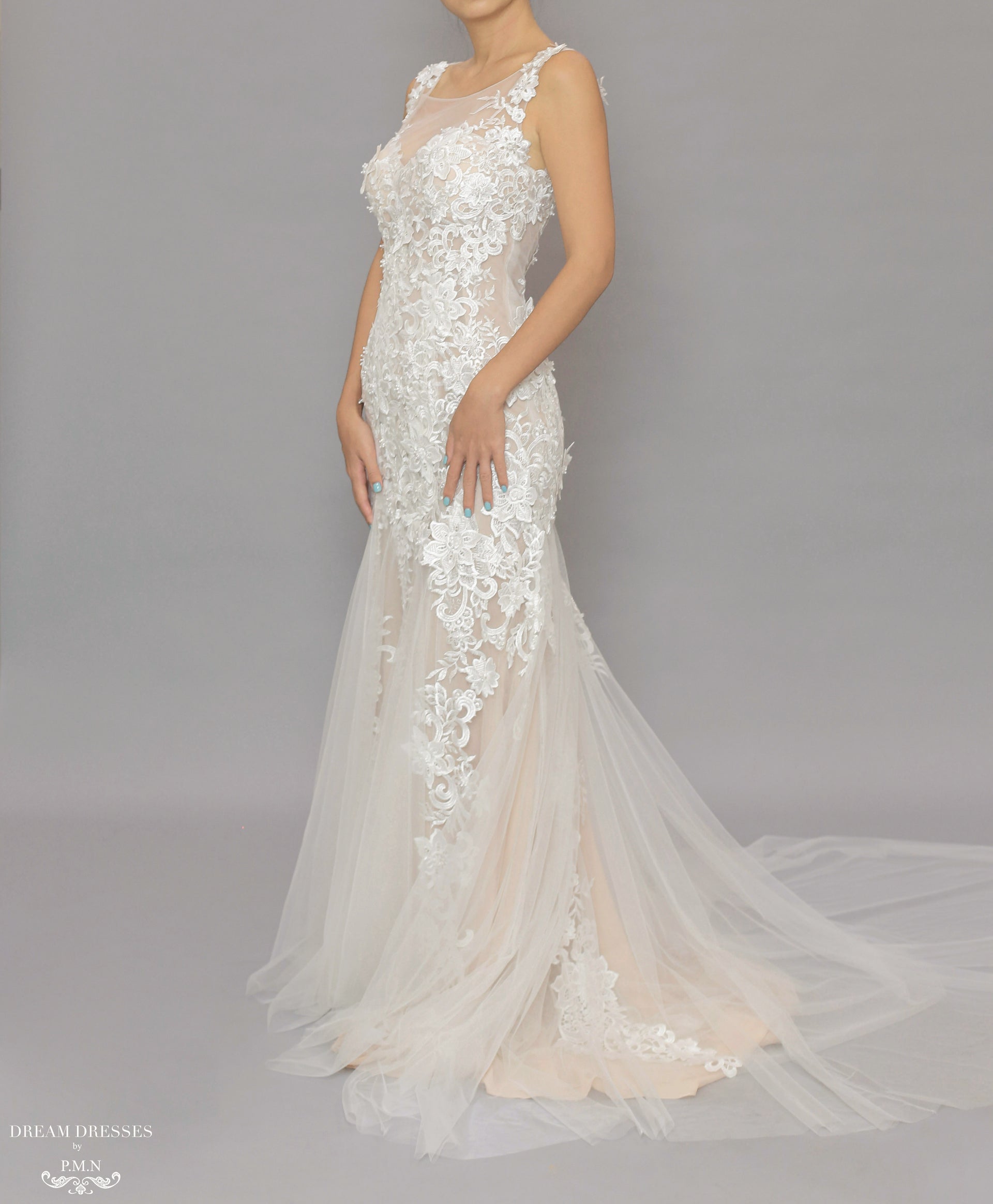 Lace and Tulle Sheath Wedding Dress (#Krista) - Dream Dresses by P.M.N.