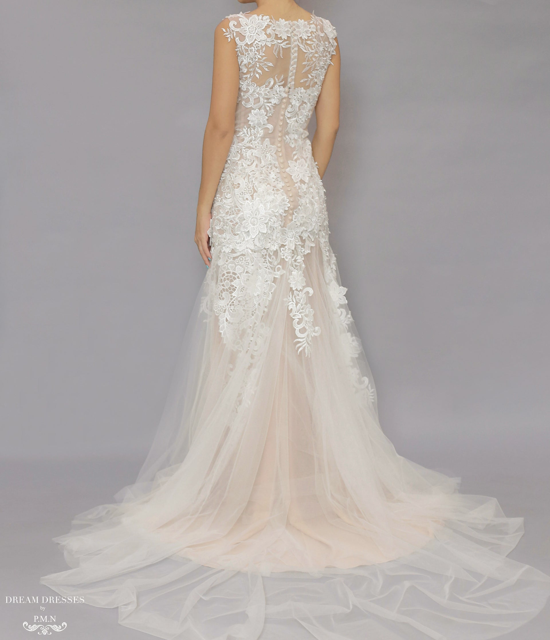 Lace and Tulle Sheath Wedding Dress (#Krista) - Dream Dresses by P.M.N.