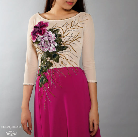 Color Block Modern Ao Dai | Vietnamese Bridal Dress with Embroidery Flowers (#VILLETTA) - Dream Dresses by P.M.N.