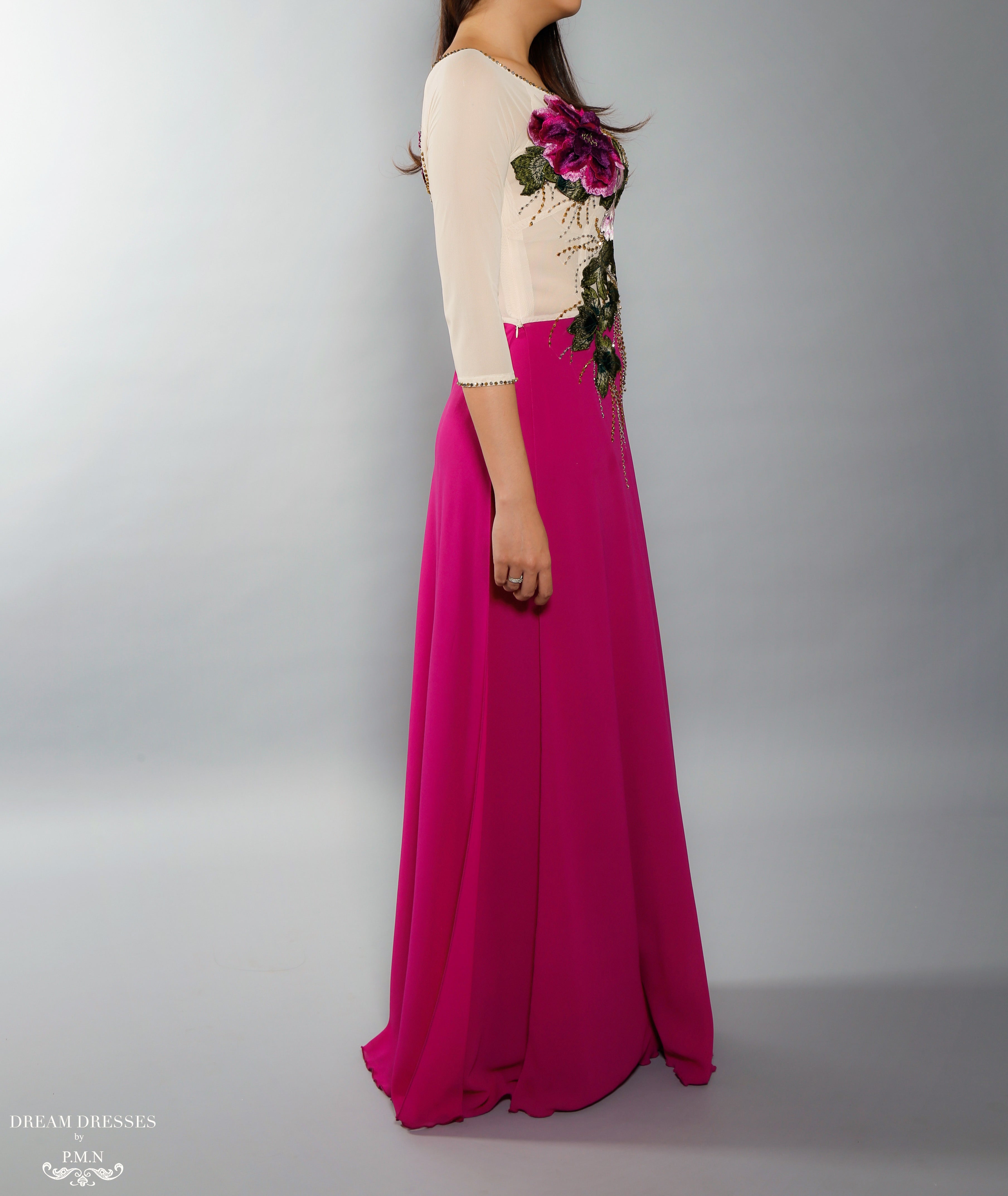 Color Block Modern Ao Dai | Vietnamese Bridal Dress with Embroidery Flowers (#VILLETTA)