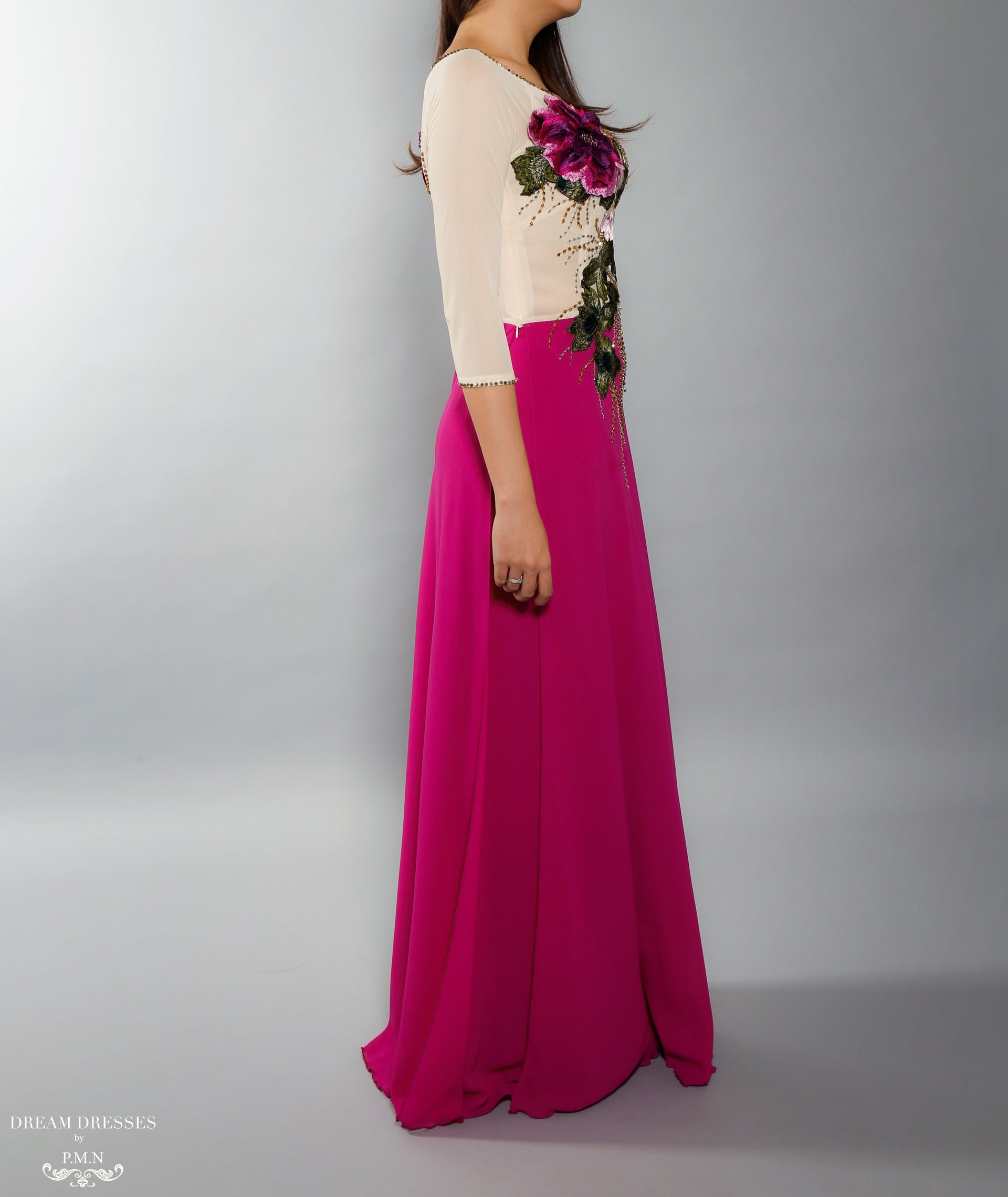 Color Block Modern Ao Dai | Vietnamese Bridal Dress with Embroidery Flowers (#VILLETTA) - Dream Dresses by P.M.N.