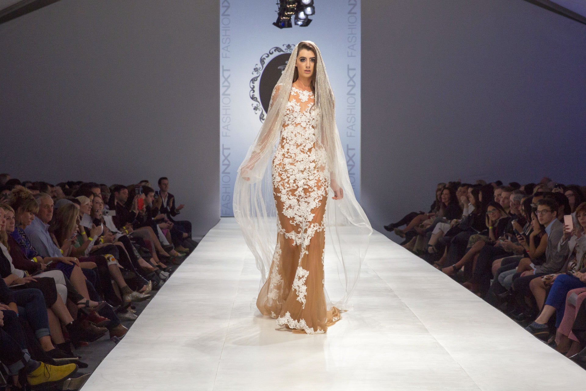 Nude Sheath Dress With White Lace Appliqué (#SS16105) - Dream Dresses by P.M.N
 - 9