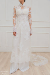 White Bridal Ao Dai | Modern Vietnamese Lace Bridal Dress (#JENINE) - Dream Dresses by P.M.N.