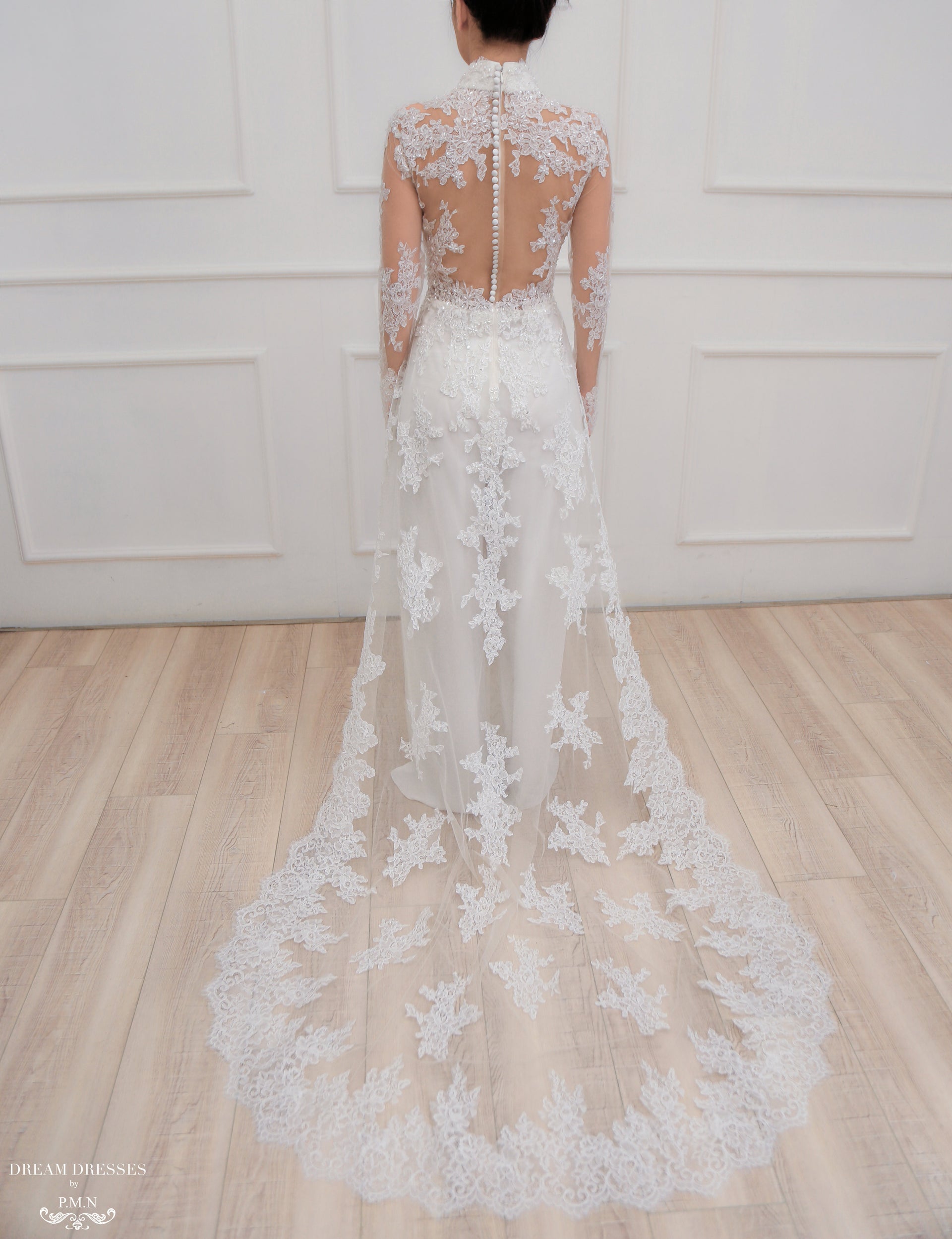 White Bridal Ao Dai | Modern Vietnamese Lace Bridal Dress (#JENINE) - Dream Dresses by P.M.N.