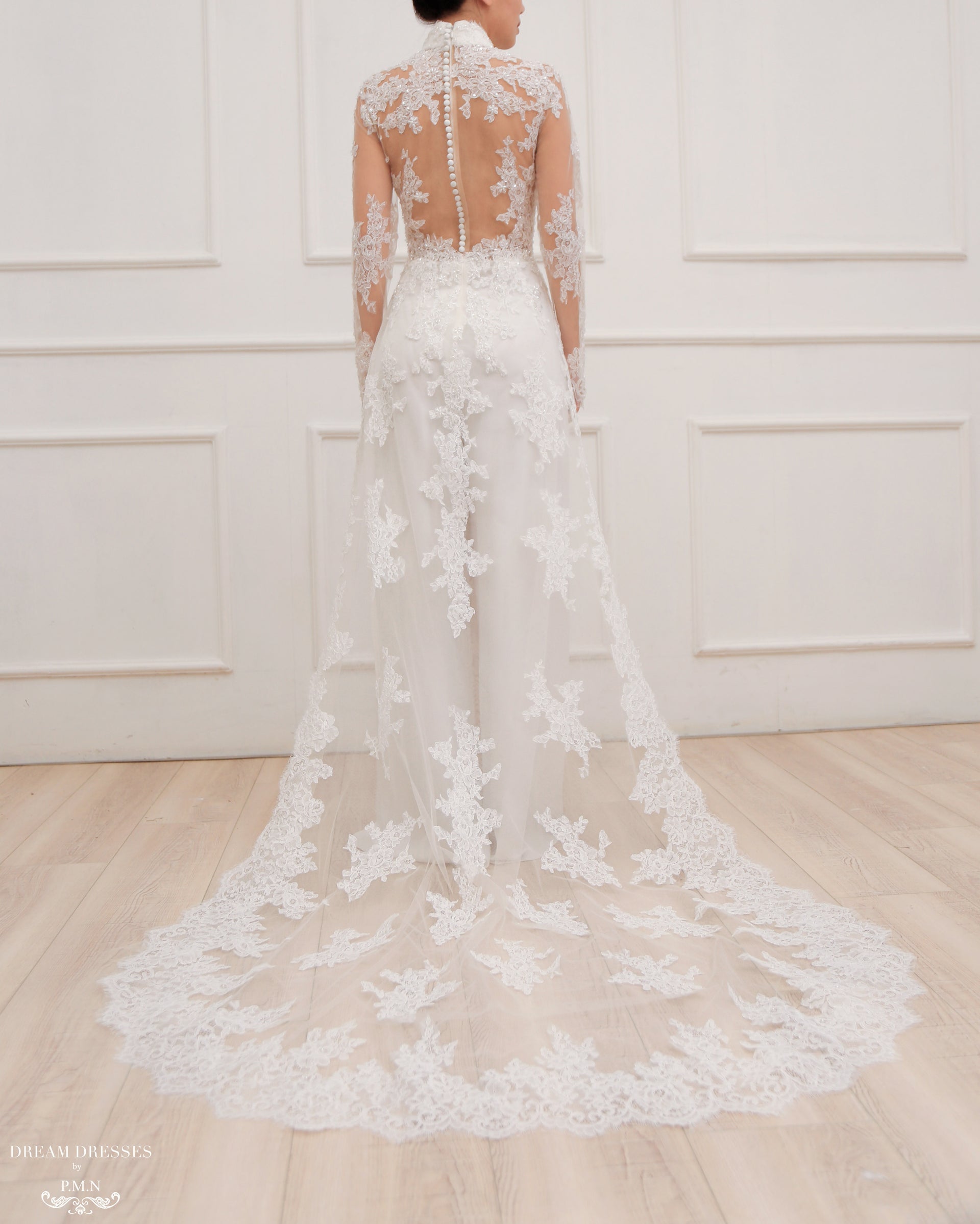 White Bridal Ao Dai | Modern Vietnamese Lace Bridal Dress (#JENINE) - Dream Dresses by P.M.N.