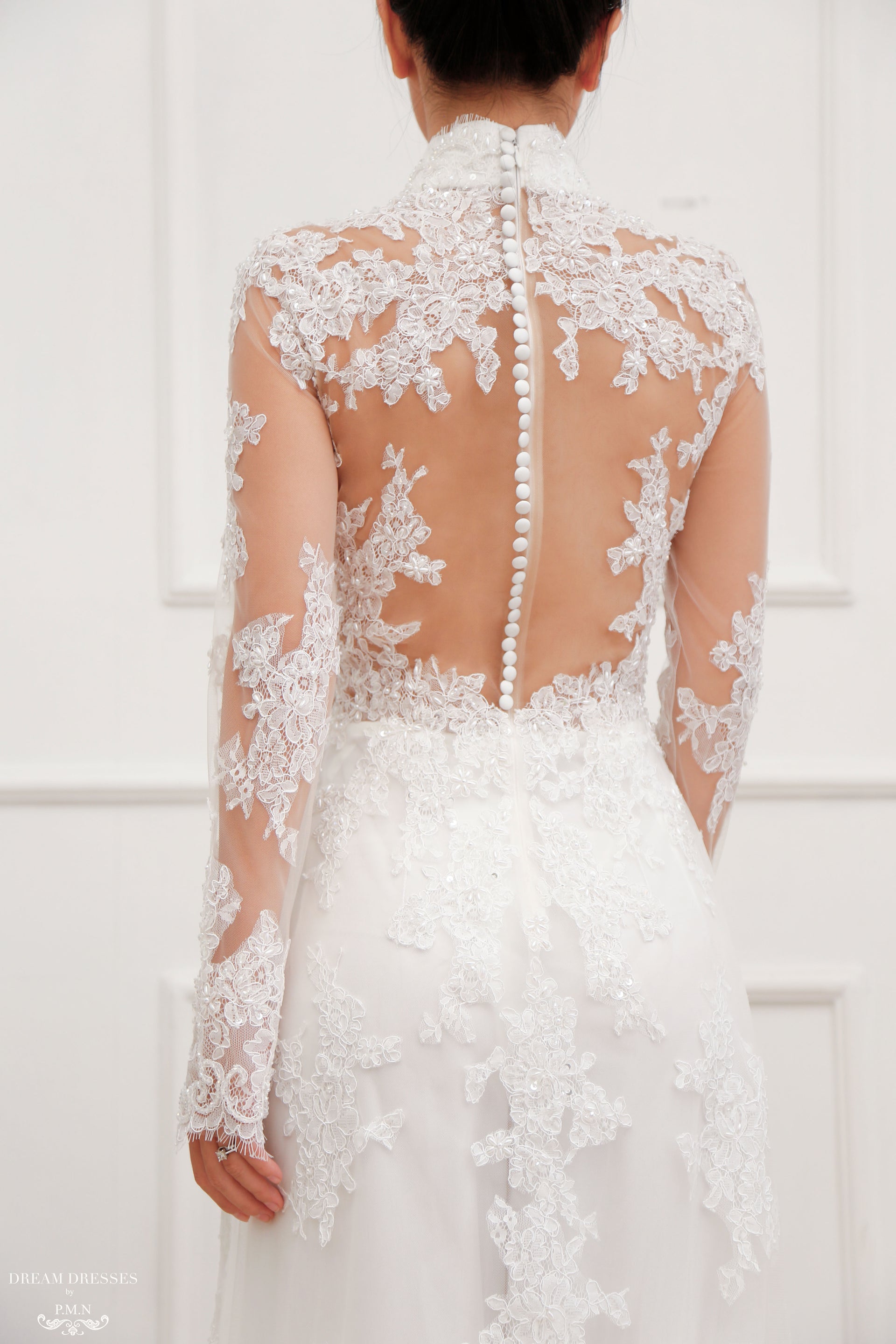 White Bridal Ao Dai | Modern Vietnamese Lace Bridal Dress (#JENINE) - Dream Dresses by P.M.N.