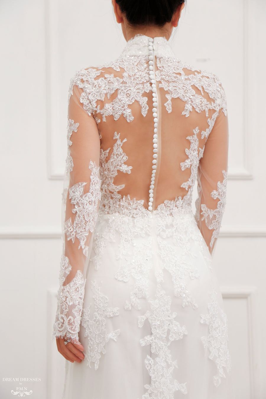 White Bridal Ao Dai | Modern Vietnamese Lace Bridal Dress (#JENINE) - Dream Dresses by P.M.N.