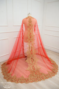Red Ao Dai Cape | Vietnamese Lace Bridal Ao Dai Cape (#TEMA) - Dream Dresses by P.M.N.