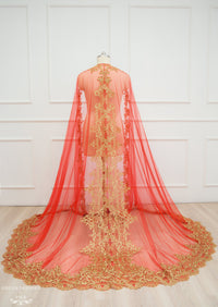 Red Ao Dai Cape | Vietnamese Lace Bridal Ao Dai Cape (#TEMA) - Dream Dresses by P.M.N.