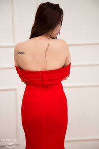 Red Crepe Bridal Gown with Side Slit (#Cathy) - Dream Dresses by P.M.N.