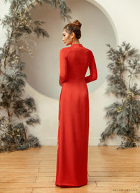 Red Bridal Ao Dai | Vietnamese Traditional Bridal Dress with Embellishments (#MONALISA) - Dream Dresses by P.M.N.