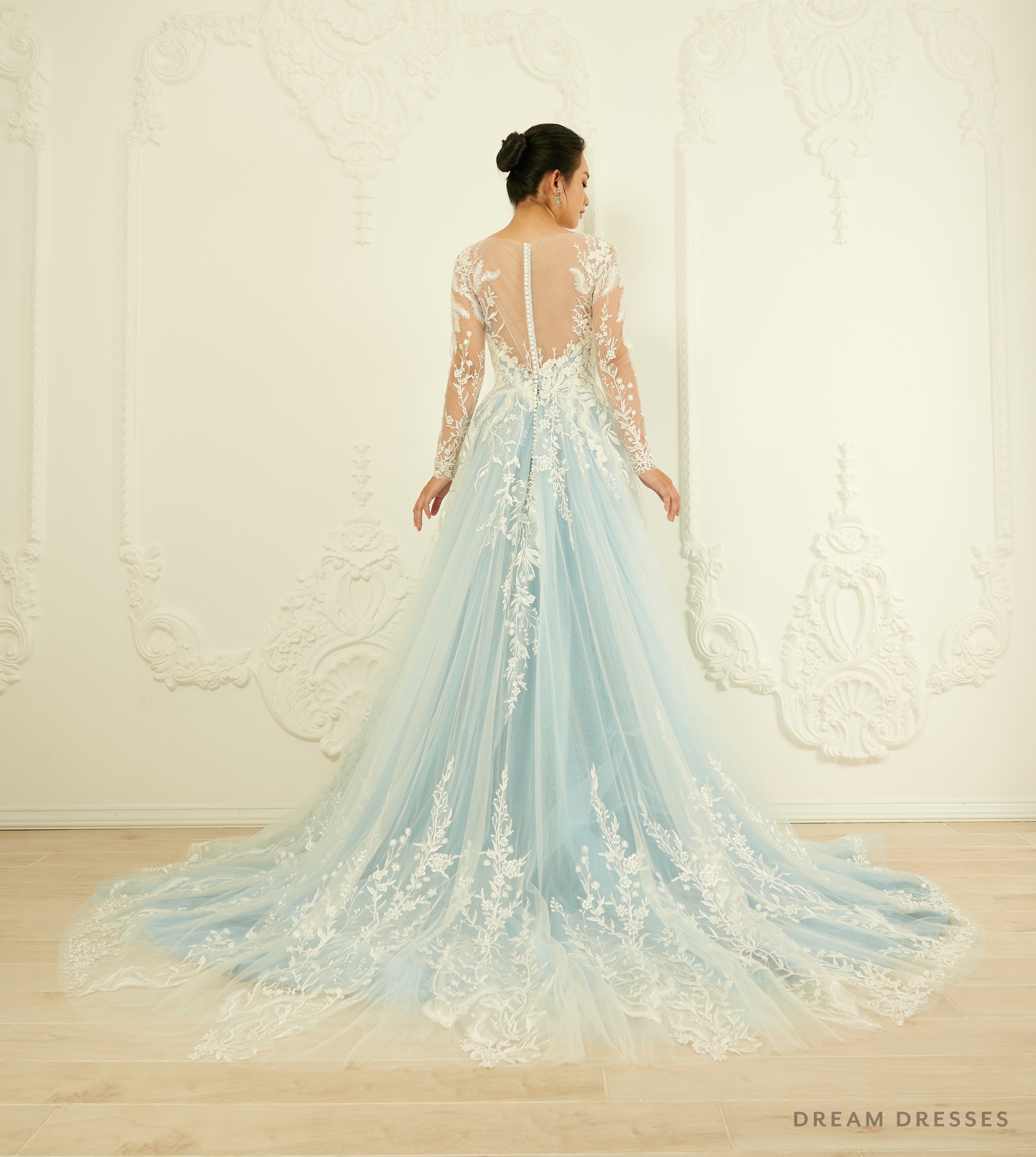 DreamDress By PMN Madeleine A-Line Wedding Dress Gown Illusion Neckline Floral Embellishments Chapel Long Sleeves | Size: Custom DreamDress By PMN Madeleine A-Line Wedding Dress Gown Illusion Neckline Floral Embellishments Chapel Long Sleeves | Size: Custom