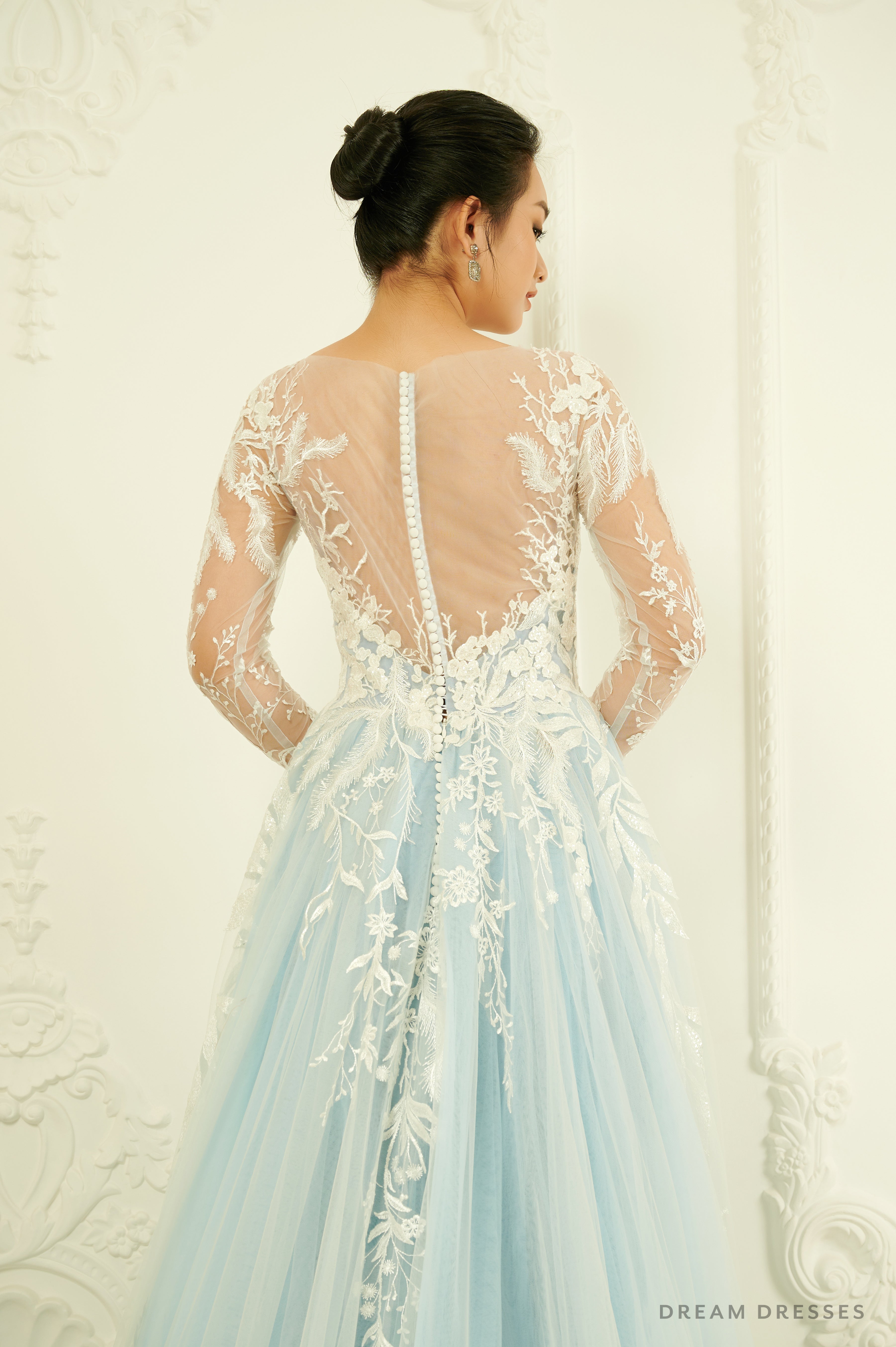 DreamDress By PMN Madeleine A-Line Wedding Dress Gown Illusion Neckline Floral Embellishments Chapel Long Sleeves | Size: Custom DreamDress By PMN Madeleine A-Line Wedding Dress Gown Illusion Neckline Floral Embellishments Chapel Long Sleeves | Size: Custom